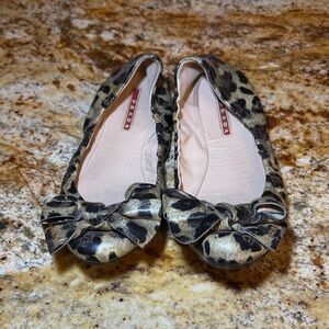 Prada patent leather ballerina flats leopard print